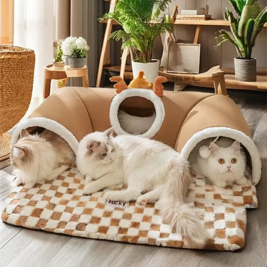 New hot-selling high-end cat tunnel compression-resistant collapsible tunnel fur pet bed premium pet toy