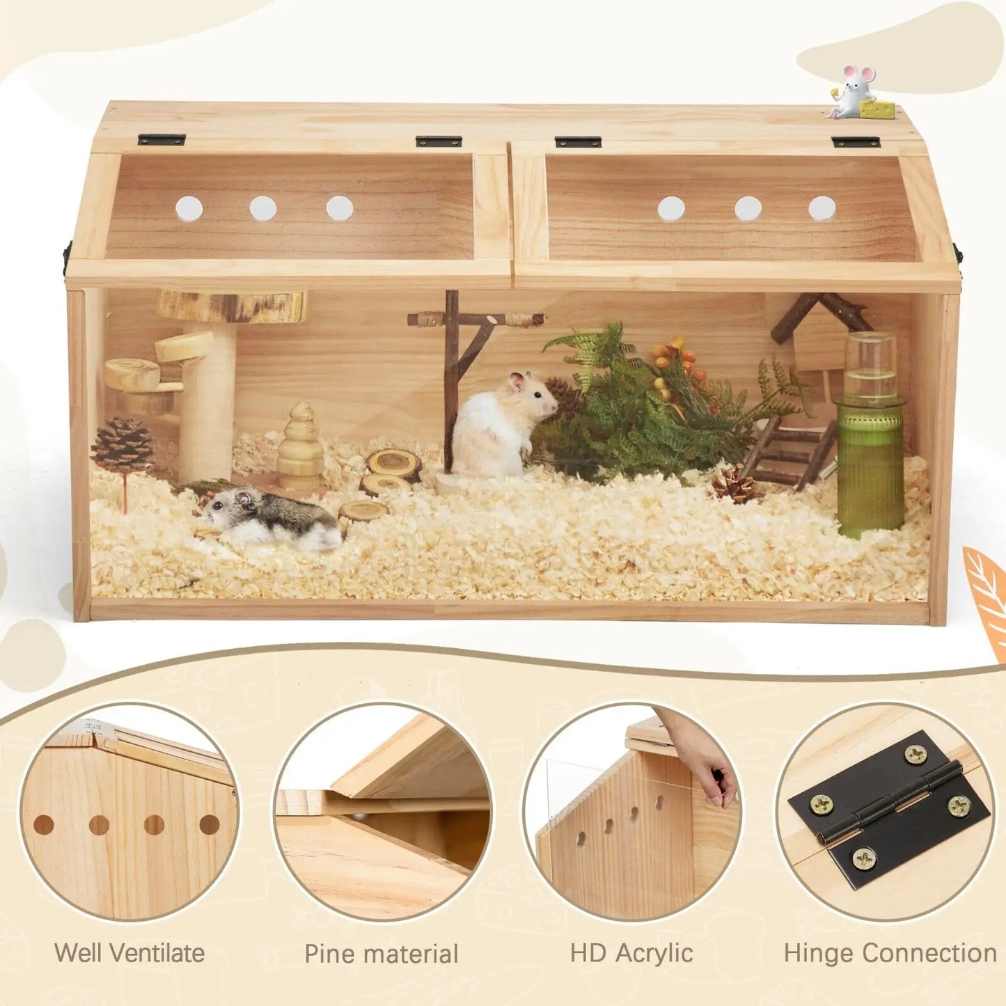 Wooden Hamster Cage Hamster Hutch Small Animals Hideout with Openable Top