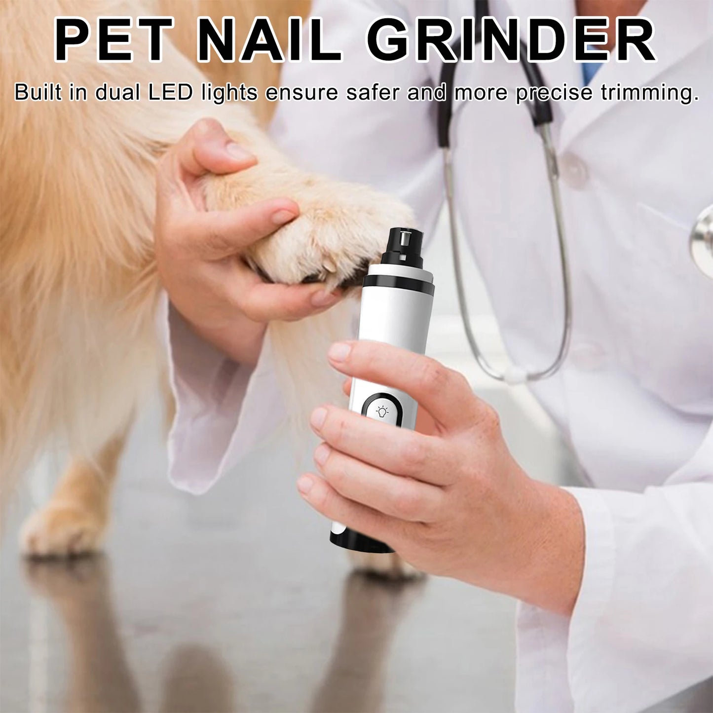 Electric Dog Nail Grinder with 2 LED Lights Pet Nail Trimmer Cat Nail Grinder Suitable for Small Middle Large Dogs and Cats