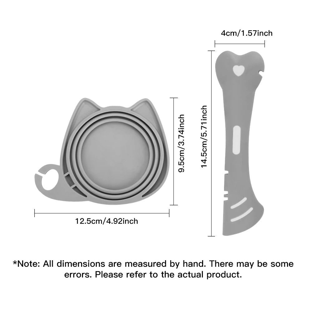 Silicone Cat Food Can Lid and Spoon Set, Multifunctional Pet Wet Food Feeding Scoop with Can Opener, Sealed Pet Food Storage