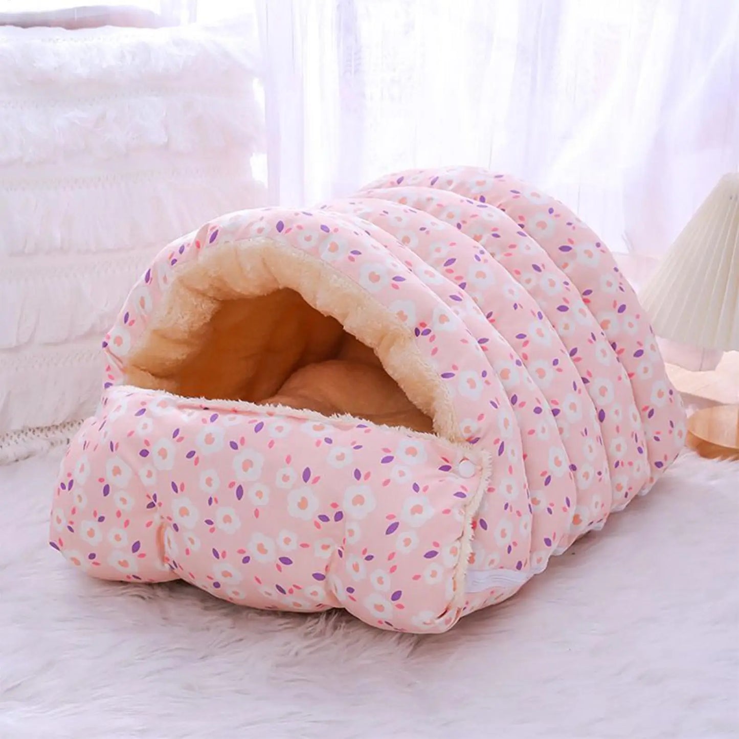 Pet Enclosed Nest Winter Warm Fully Enclosed Cat Sleeping Bag Washable Fluffy Cats Calming Cave Tent for Small Dogs
