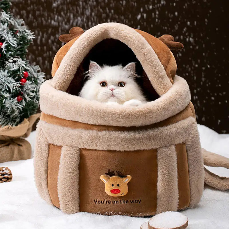 Outdoor Cat Carrier Portable Winter Warm Pet Travel Bag Luxury Hand Tote Car Seat Furry Nest For Small Dogs Puppies