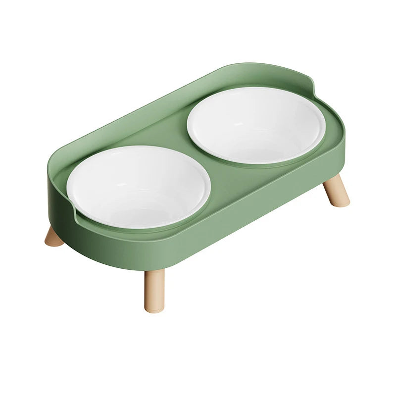 Double Pet Bowl No Spill Food Water Feeder with Stand Neck Support for Cats Dogs Anti Knock Anti Slip Elevated Design
