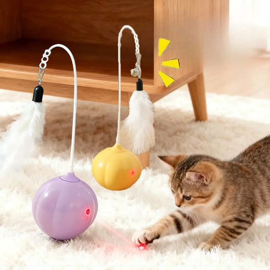 Cat Teaser Toy Feather Squeaky Bell Electric Laser Interactive Kitten Toy Rubbing Doll Training Intelligent Cat Toy Supplies