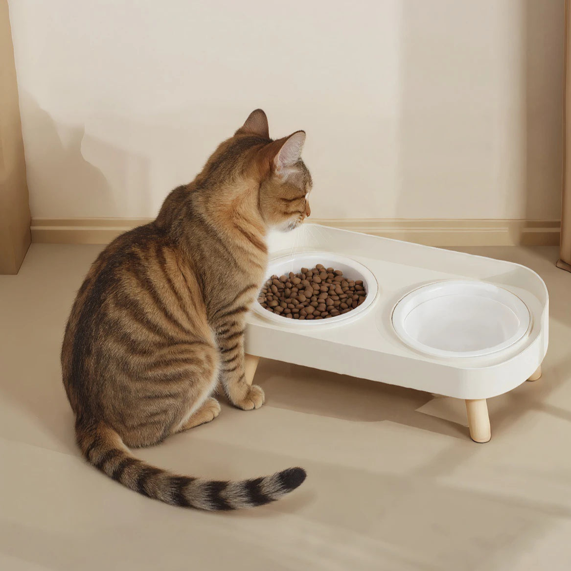 Double Pet Bowl No Spill Food Water Feeder with Stand Neck Support for Cats Dogs Anti Knock Anti Slip Elevated Design