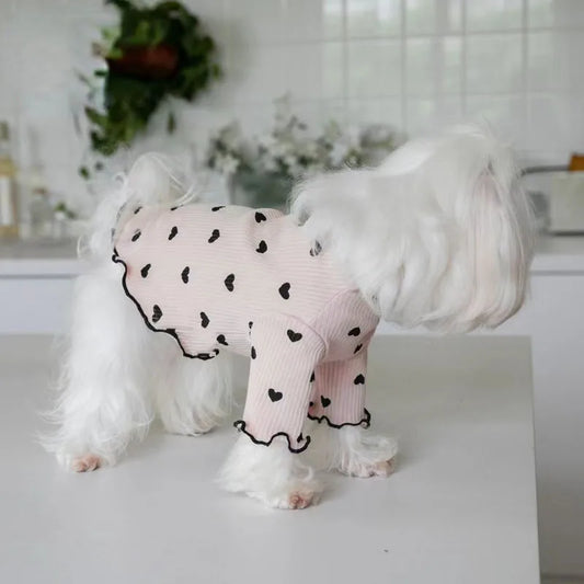 Autumn Winter Pet Undercoat Dog Clothes Cute Heart Print Waffle Home Vest Dog Cat Yorkshire Schnauzer Maltese New Year Christmas