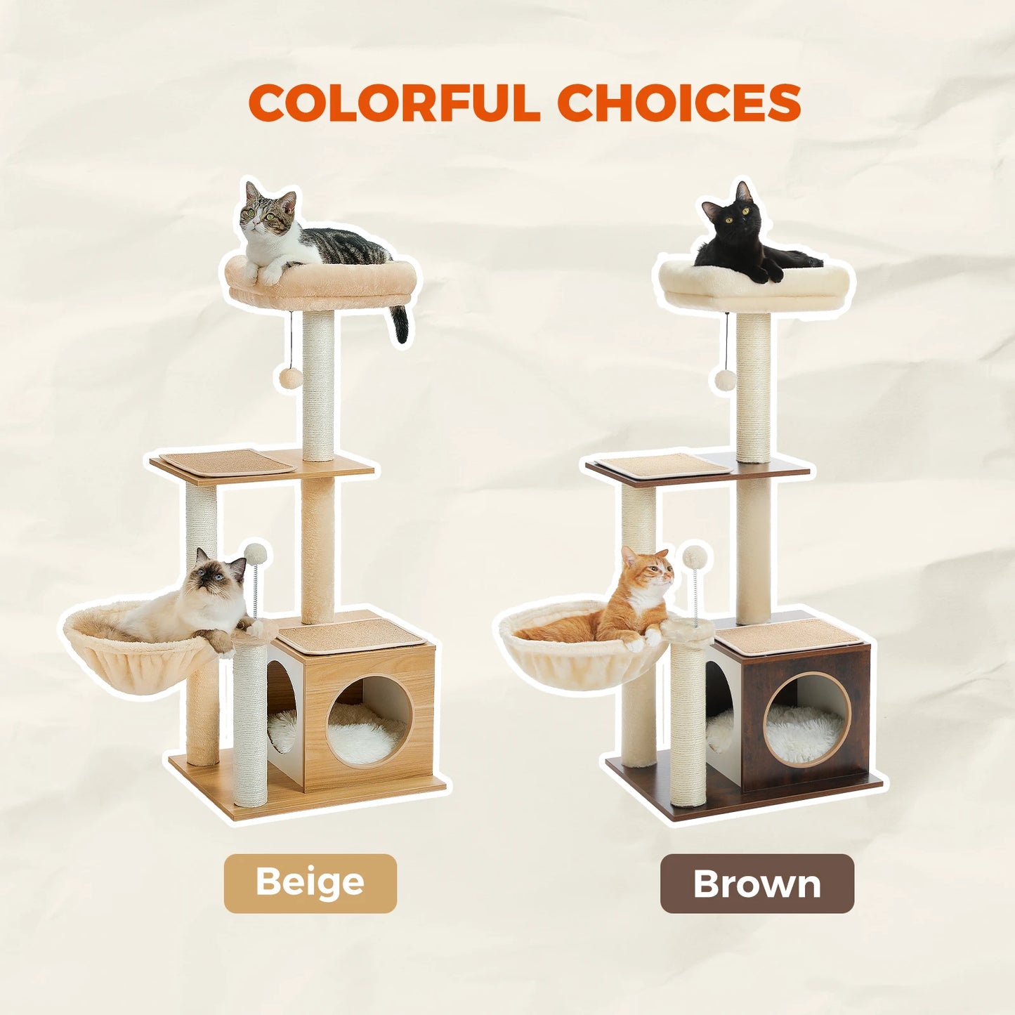Modern Cat Tree for Indoor Cats Multi-Level Wood Cat Tower with Cozy Condo Hammock Sisal Scratching Posts Kitten House Cat Toys