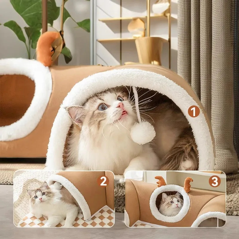 New hot-selling high-end cat tunnel compression-resistant collapsible tunnel fur pet bed premium pet toy