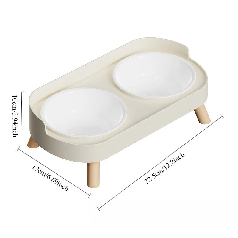 Double Pet Bowl No Spill Food Water Feeder with Stand Neck Support for Cats Dogs Anti Knock Anti Slip Elevated Design
