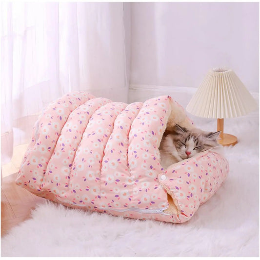 Pet Enclosed Nest Winter Warm Fully Enclosed Cat Sleeping Bag Washable Fluffy Cats Calming Cave Tent for Small Dogs