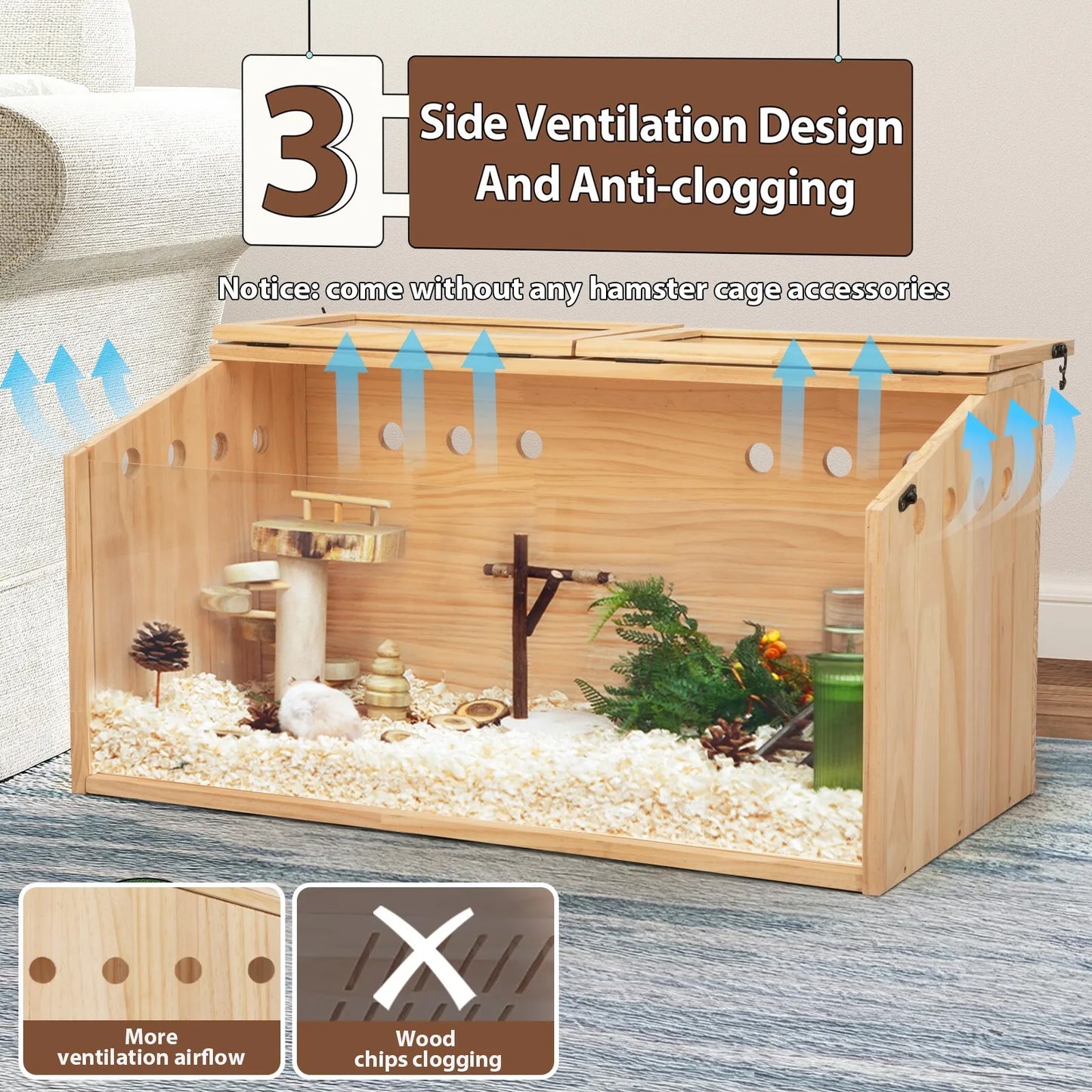 Wooden Hamster Cage Hamster Hutch Small Animals Hideout with Openable Top