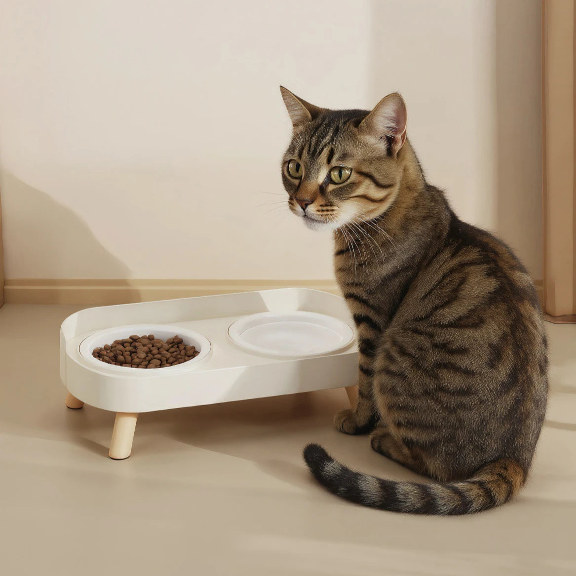 Double Pet Bowl No Spill Food Water Feeder with Stand Neck Support for Cats Dogs Anti Knock Anti Slip Elevated Design