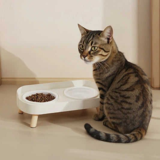 Double Pet Bowl No Spill Food Water Feeder with Stand Neck Support for Cats Dogs Anti Knock Anti Slip Elevated Design