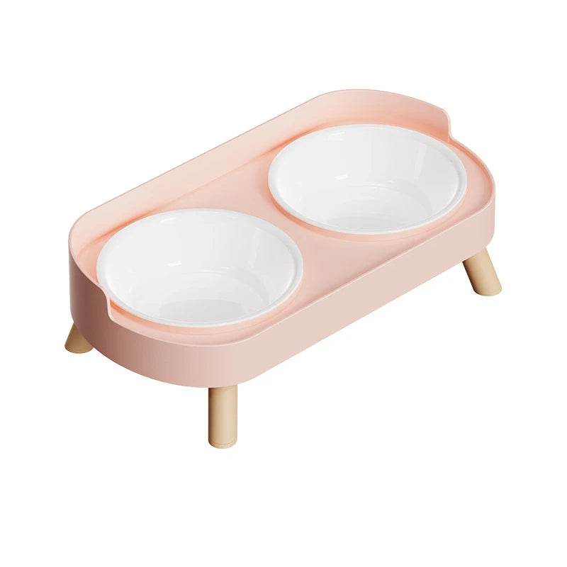 Double Pet Bowl No Spill Food Water Feeder with Stand Neck Support for Cats Dogs Anti Knock Anti Slip Elevated Design