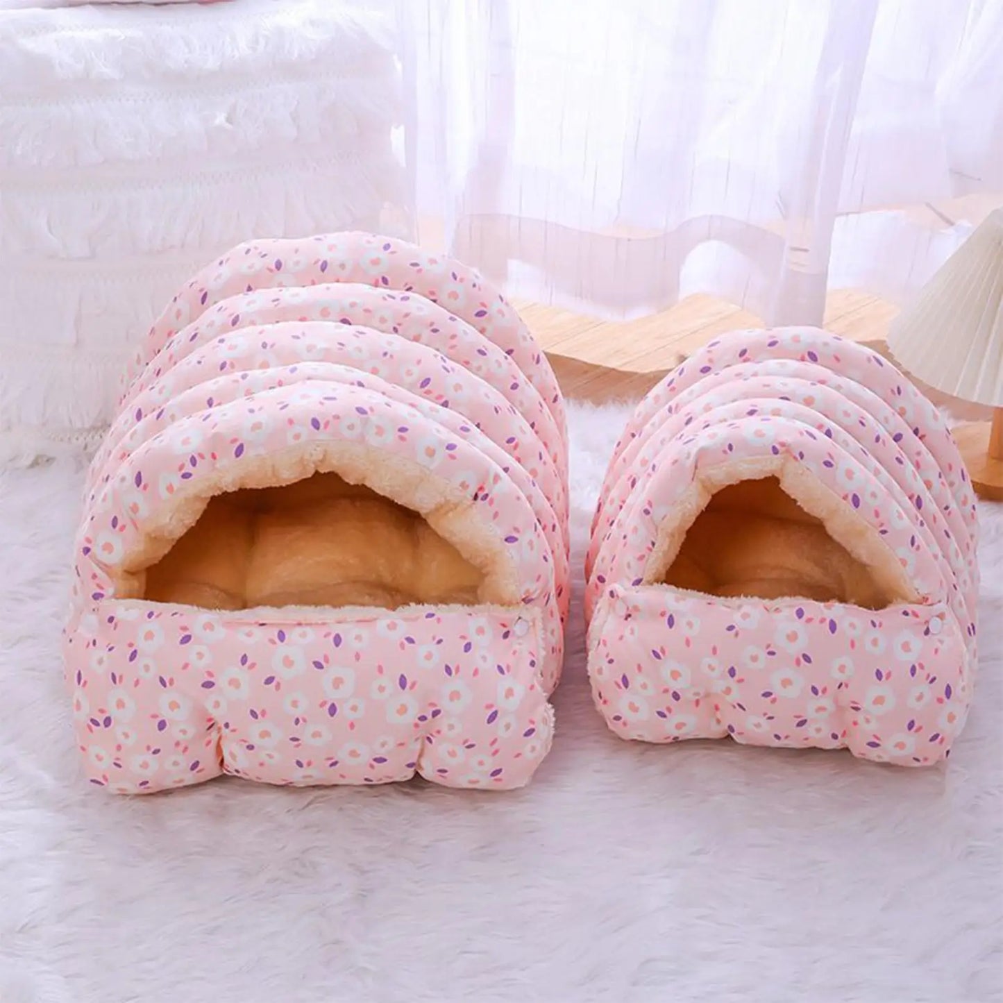 Pet Enclosed Nest Winter Warm Fully Enclosed Cat Sleeping Bag Washable Fluffy Cats Calming Cave Tent for Small Dogs