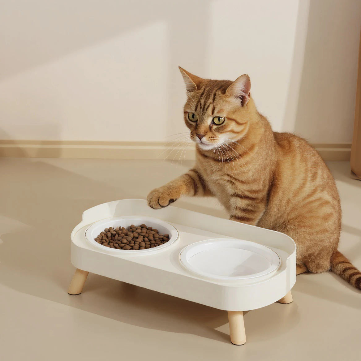 Double Pet Bowl No Spill Food Water Feeder with Stand Neck Support for Cats Dogs Anti Knock Anti Slip Elevated Design