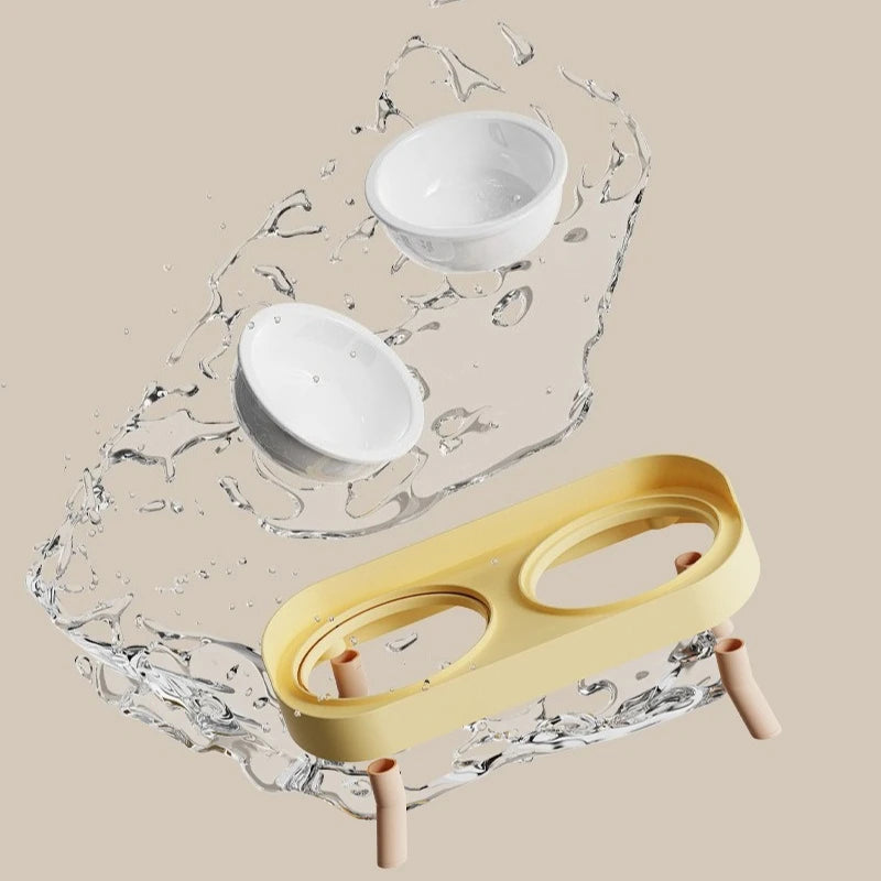 Double Pet Bowl No Spill Food Water Feeder with Stand Neck Support for Cats Dogs Anti Knock Anti Slip Elevated Design